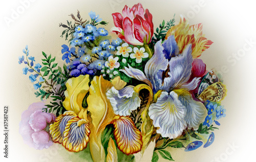 bukiet-kwiatow-irysy-akwarela-malarstwo