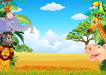 Wall Mural - Safari animal cartoon