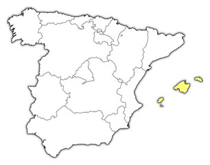 Naklejka na meble Map of Spain, Balearic Islands highlighted