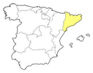  Map of Spain, Catalonia highlighted