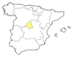  Map of Spain, Madrid highlighted