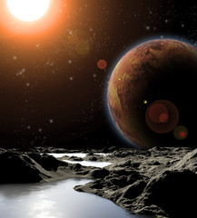 Wall Mural - abstract image of a planet with water. find new sources and tech