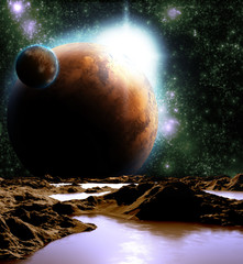 Wall Mural - abstract image of a planet with water. find new sources and tech