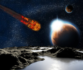 Wall Mural - abstract image of a planet with water. find new sources and tech