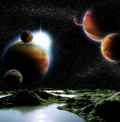 Wall Mural - abstract image of a planet with water. find new sources and tech