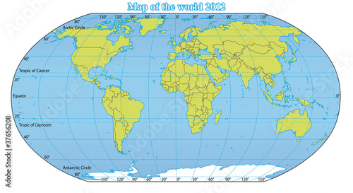 Board z aluminiowym obramowaniem Mapa świata 2012, w tym nowe państwa, takie jak Sudan Południowy.