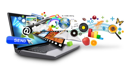 multi media internet laptop with objects