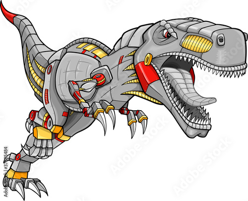 Obraz w ramie Robot Cyborg Tyrannosaurus Dinosaur Vector Illustration