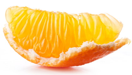 Tangerine slice on white background.