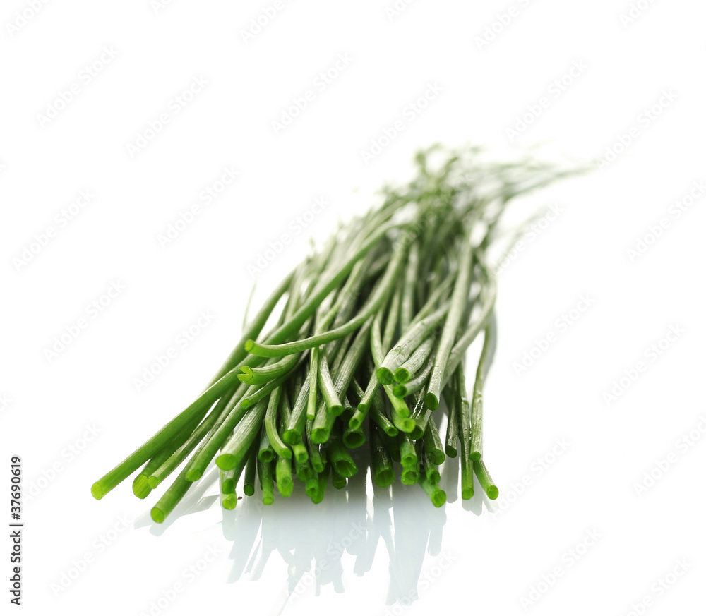 beautiful green onion chives isolated on white