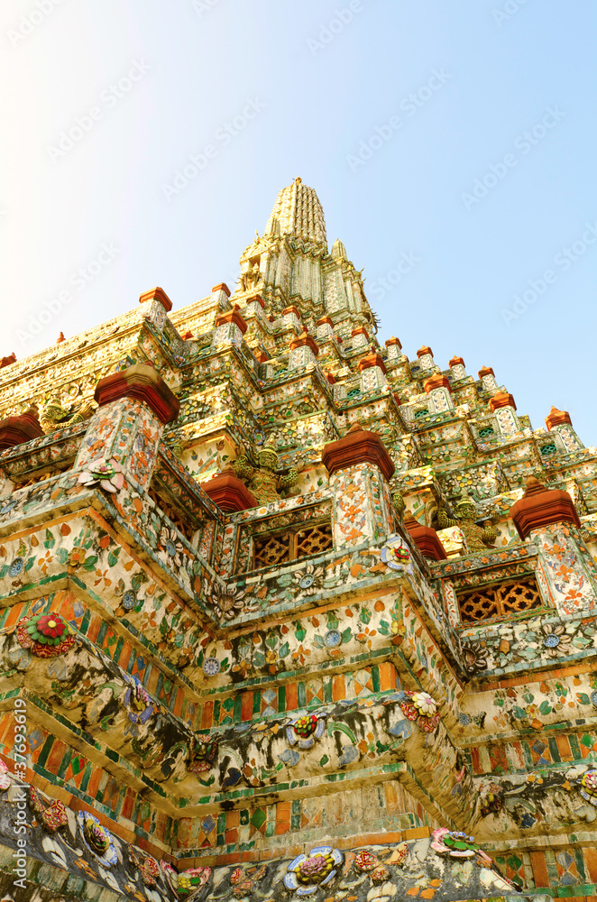 The stupa in the temple near the river ad thailand