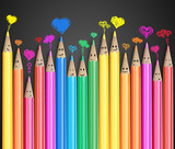 Group of smiling pencils with love heart speech bubbles
