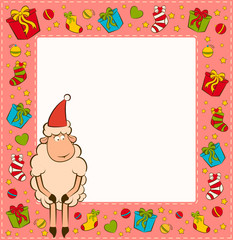 Sticker - Christmas funny sheep with gifts.