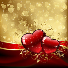 Wall Mural - Valentines hearts on golden background