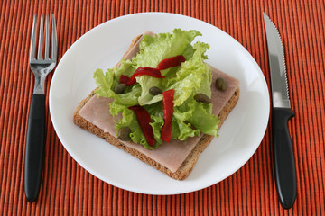 toast with ham and lettuce