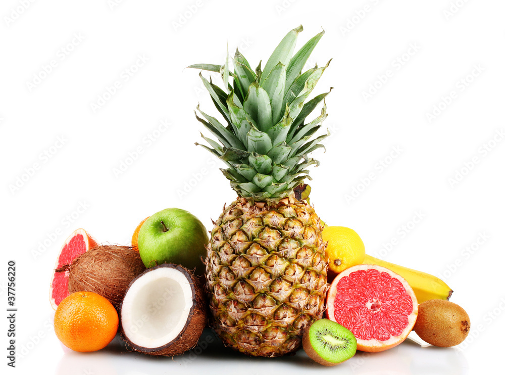 Tropical fruits isolated on white