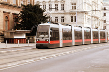 Modern City Tram On Moving