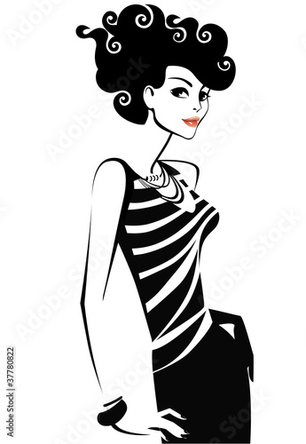 Obraz w ramie black and white illustration of woman