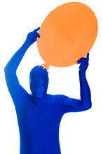 Anonymous Blue Man With A Blank Orange Sign