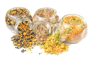 Wall Mural - Glass Jars with Assorted Cereals (Lentils, Rice, Split Peas)