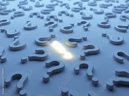 Question symbols 3D.  Solution concept. On blue background