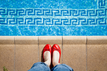 red shoes on pool