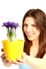 Poster - Frau mit Blumentopf