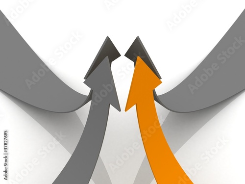 gray arrows with orange leader up teamwork concept