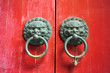 Chinese red gate doors with lion door knob