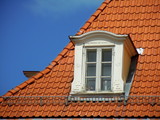 Fototapeta Konie - Red  roof and dormer
