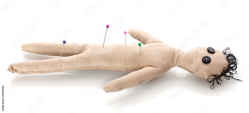 Voodoo doll boy isolated on white
