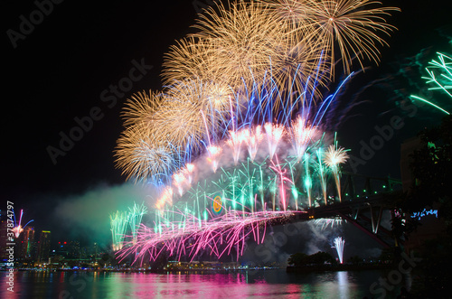 Obraz na płótnie canvas czteroczęściowy "tetraptyk" Sydney Harbour new year's eve nye fajerwerków