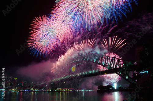 Obraz na płótnie canvas trzyczęściowy "tryptyk" Sydney Harbour new year's eve nye fajerwerków