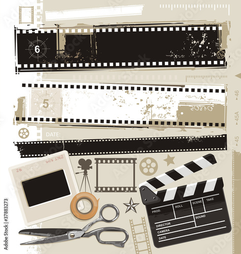 Naklejka - mata magnetyczna na lodówkę Grungy film and movie design elements