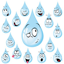 Water Drop Cartoon With Many Expressions