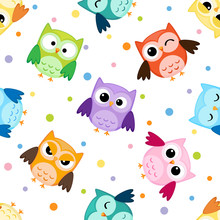Seamless Pattern With Colorful Owls