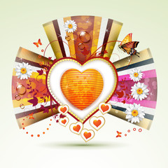 Wall Mural - Valentine's day card. Heart with daisy and butterfly