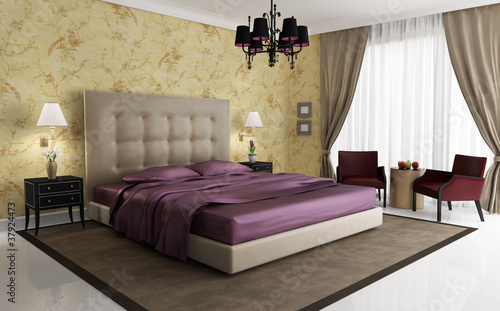 Chic Luxury Hotel Purple Gold Bedroom With Chandelier Buy