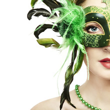 The Beautiful Young Woman In A Green Mysterious Venetian Mask
