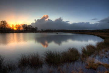 lake on a moor at sunrise