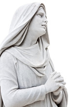 Marble Sculpture Of A Sad Woman Praying Isolated On White