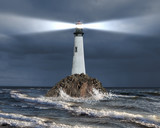 Fototapeta Fototapety z morzem do Twojej sypialni - Lighthouse with a beam of light