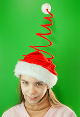 Pretty Santa girl, closeup portrait of a teen girl wearing Chris