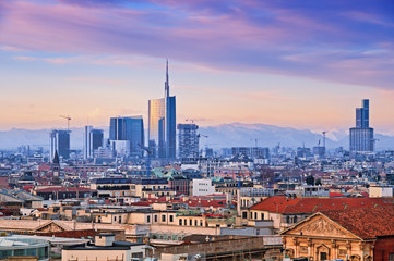 View of Milan`s  business district from “Duomo di Milano”.