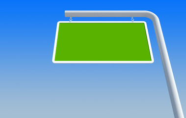 Digital creation of a green blank road sign with blue background