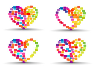 Wall Mural - a set of abstract colorful heart shapes on isolated background.