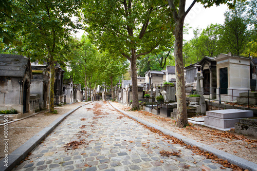 Board z aluminiowym obramowaniem Brukowana aleja na cmentarzu pere lachaise