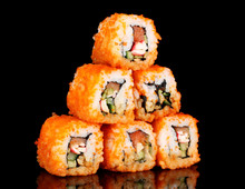 Delicious Sushi On Black Background