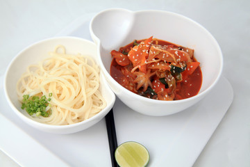 Wall Mural - asian noodle with hot red sauce