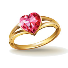 Gold Ring With Pink Heart Gemstone